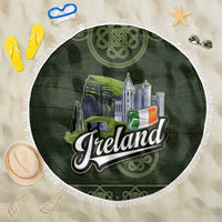 Celtic Ireland Beach Blanket with Irish Flag Castle and Knotwork Design