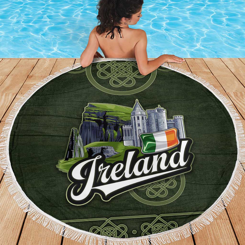 Celtic Ireland Beach Blanket with Irish Flag Castle and Knotwork Design