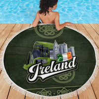 Celtic Ireland Beach Blanket with Irish Flag Castle and Knotwork Design