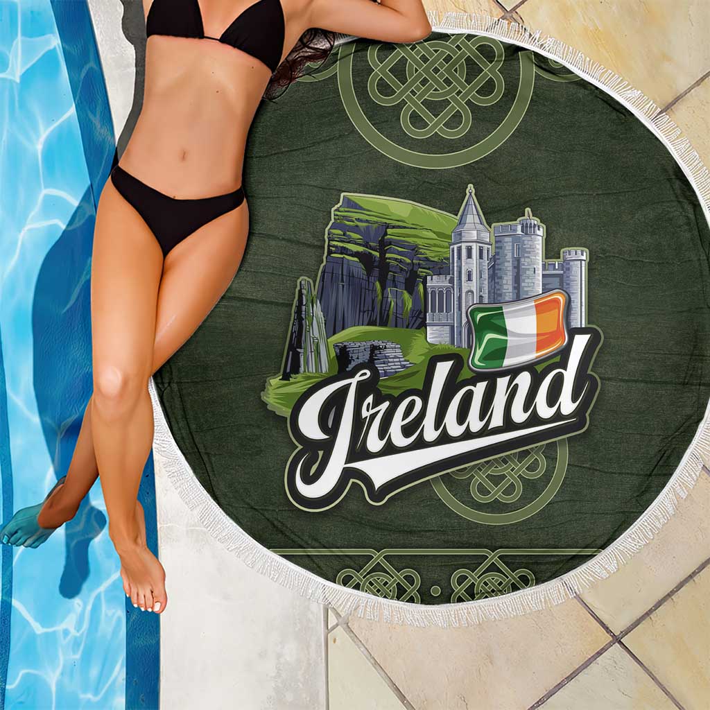 Celtic Ireland Beach Blanket with Irish Flag Castle and Knotwork Design