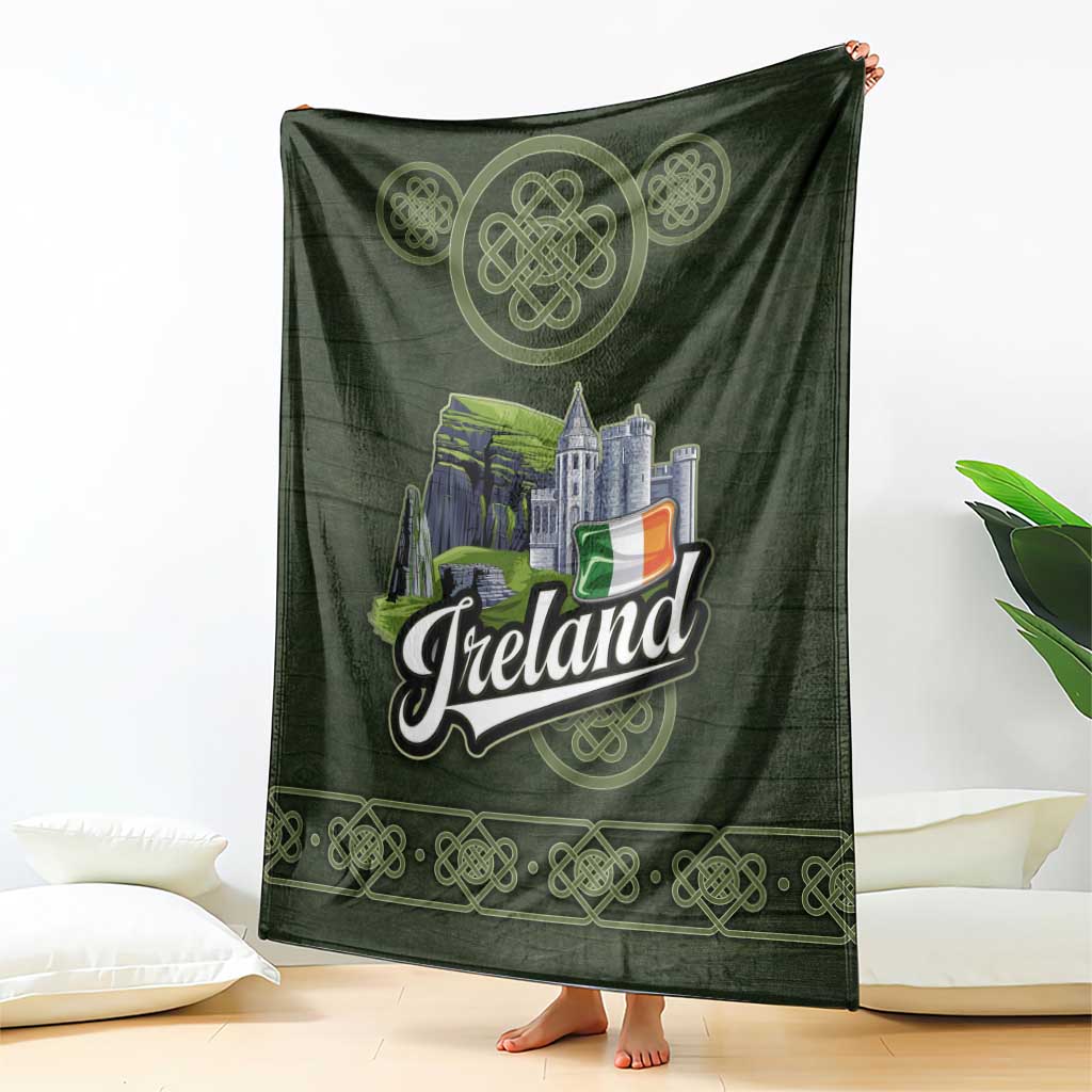 Celtic Ireland Blanket with Irish Flag Castle and Knotwork Design