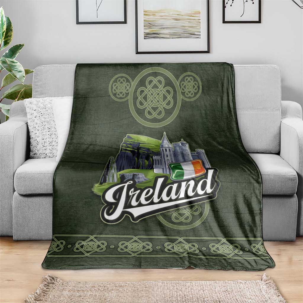 Celtic Ireland Blanket with Irish Flag Castle and Knotwork Design