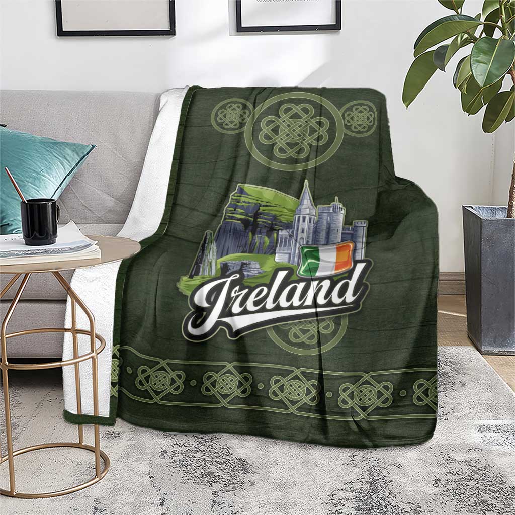 Celtic Ireland Blanket with Irish Flag Castle and Knotwork Design