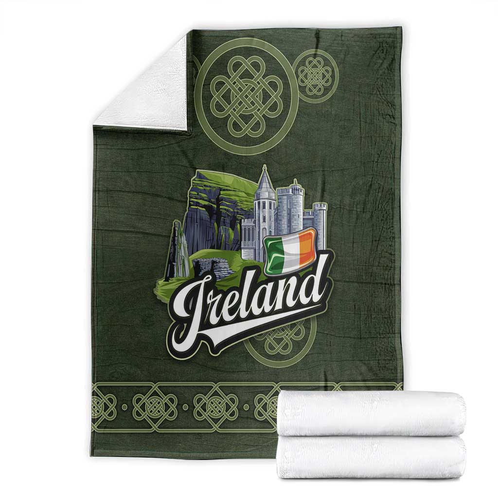Celtic Ireland Blanket with Irish Flag Castle and Knotwork Design