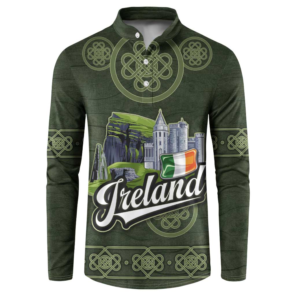 Celtic Ireland Button Sweatshirt with Irish Flag Castle and Knotwork Design