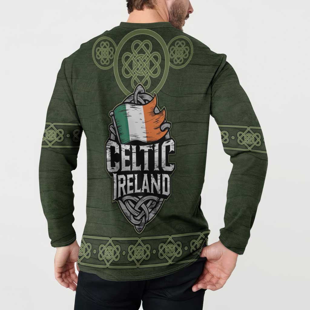 Celtic Ireland Button Sweatshirt with Irish Flag Castle and Knotwork Design