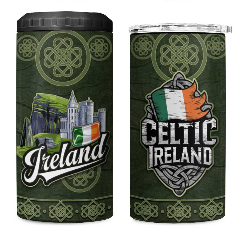 Celtic Ireland 4 in 1 Can Cooler Tumbler with Irish Flag Castle and Knotwork Design