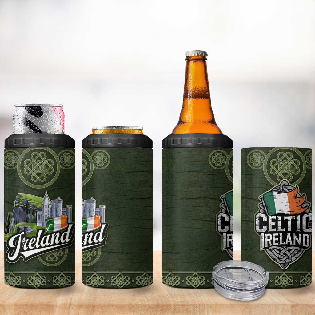 Celtic Ireland 4 in 1 Can Cooler Tumbler with Irish Flag Castle and Knotwork Design