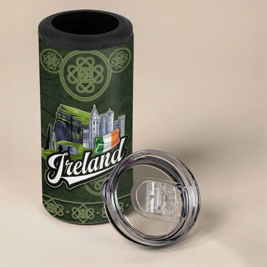 Celtic Ireland 4 in 1 Can Cooler Tumbler with Irish Flag Castle and Knotwork Design