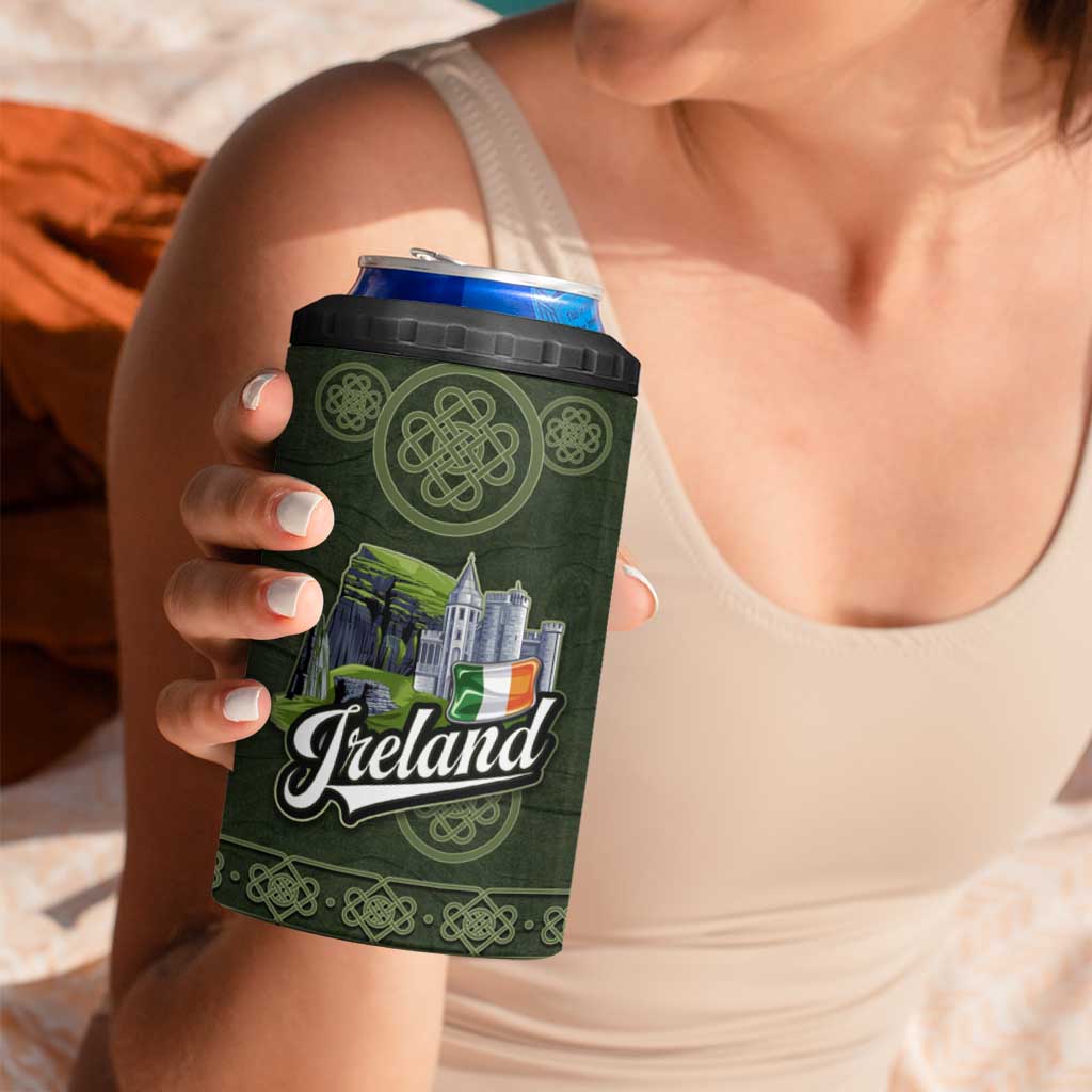 Celtic Ireland 4 in 1 Can Cooler Tumbler with Irish Flag Castle and Knotwork Design