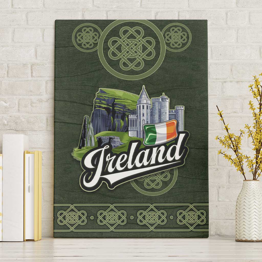 Celtic Ireland Canvas Wall Art with Irish Flag Castle and Knotwork Design