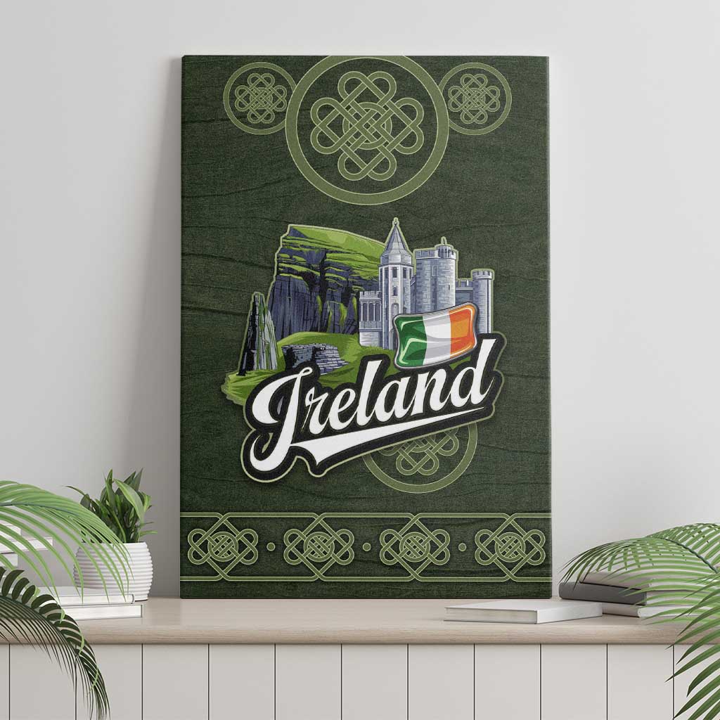 Celtic Ireland Canvas Wall Art with Irish Flag Castle and Knotwork Design