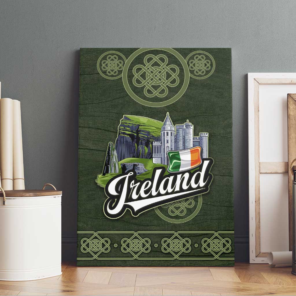 Celtic Ireland Canvas Wall Art with Irish Flag Castle and Knotwork Design