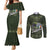 Celtic Ireland Couples Matching Mermaid Dress and Long Sleeve Button Shirt with Irish Flag Castle and Knotwork Design