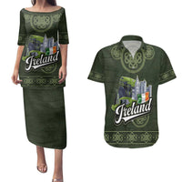 Celtic Ireland Couples Matching Puletasi and Hawaiian Shirt with Irish Flag Castle and Knotwork Design