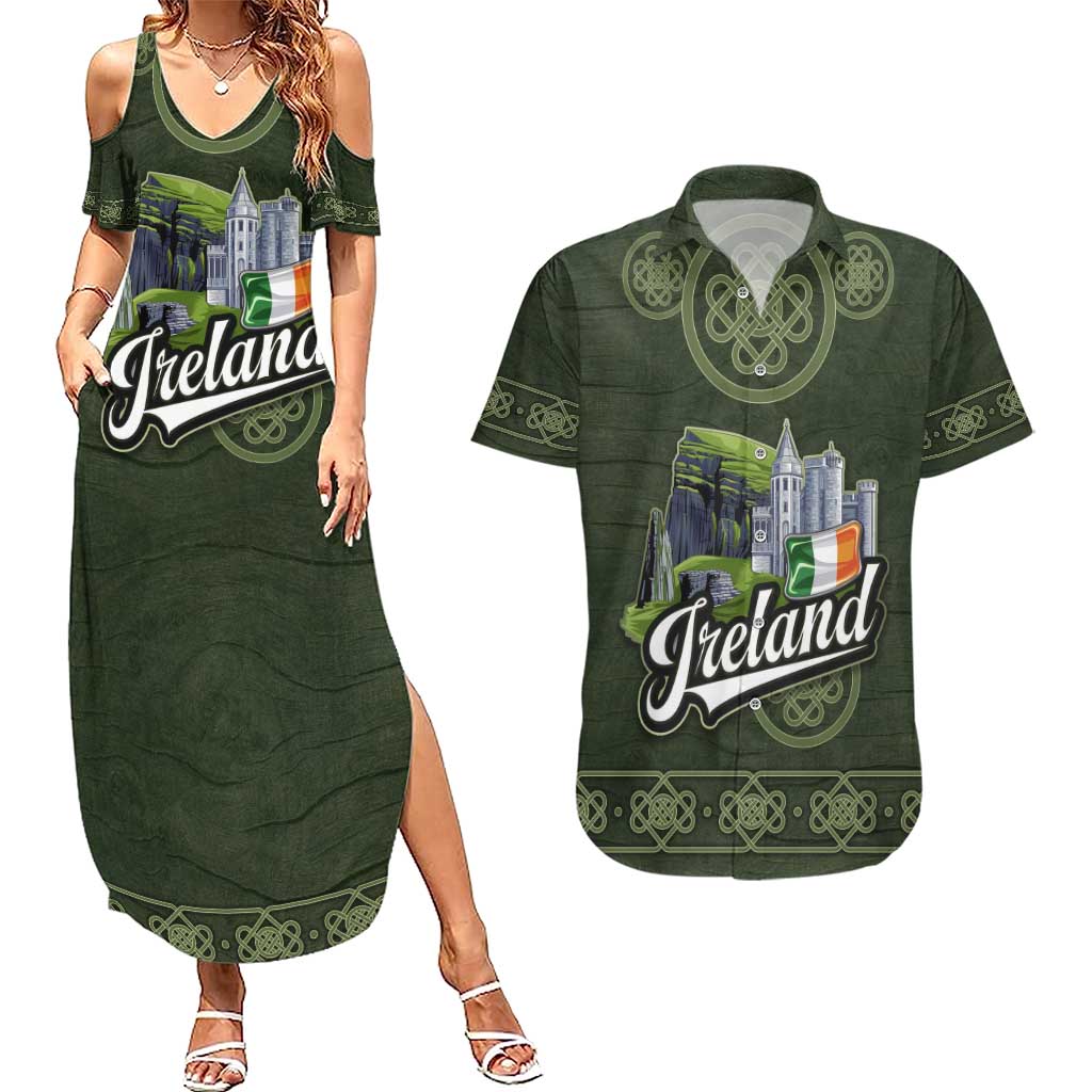 Celtic Ireland Couples Matching Summer Maxi Dress and Hawaiian Shirt with Irish Flag Castle and Knotwork Design
