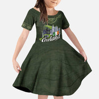 Celtic Ireland Family Matching Long Sleeve Bodycon Dress and Hawaiian Shirt with Irish Flag Castle and Knotwork Design
