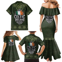 Celtic Ireland Family Matching Mermaid Dress and Hawaiian Shirt with Irish Flag Castle and Knotwork Design