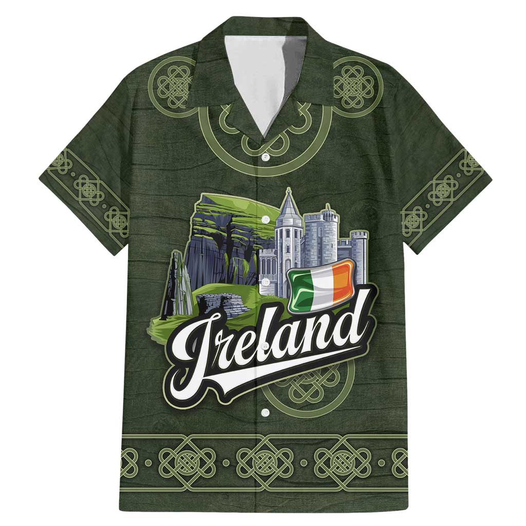 Celtic Ireland Family Matching Mermaid Dress and Hawaiian Shirt with Irish Flag Castle and Knotwork Design