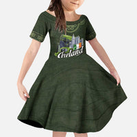 Celtic Ireland Family Matching Off The Shoulder Long Sleeve Dress and Hawaiian Shirt with Irish Flag Castle and Knotwork Design