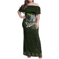 Celtic Ireland Family Matching Off Shoulder Maxi Dress and Hawaiian Shirt with Irish Flag Castle and Knotwork Design