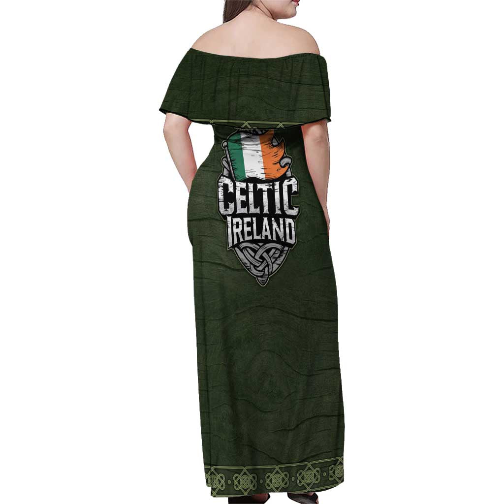 Celtic Ireland Family Matching Off Shoulder Maxi Dress and Hawaiian Shirt with Irish Flag Castle and Knotwork Design