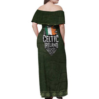 Celtic Ireland Family Matching Off Shoulder Maxi Dress and Hawaiian Shirt with Irish Flag Castle and Knotwork Design