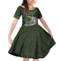 Celtic Ireland Family Matching Off Shoulder Short Dress and Hawaiian Shirt with Irish Flag Castle and Knotwork Design