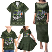 Celtic Ireland Family Matching Puletasi and Hawaiian Shirt with Irish Flag Castle and Knotwork Design