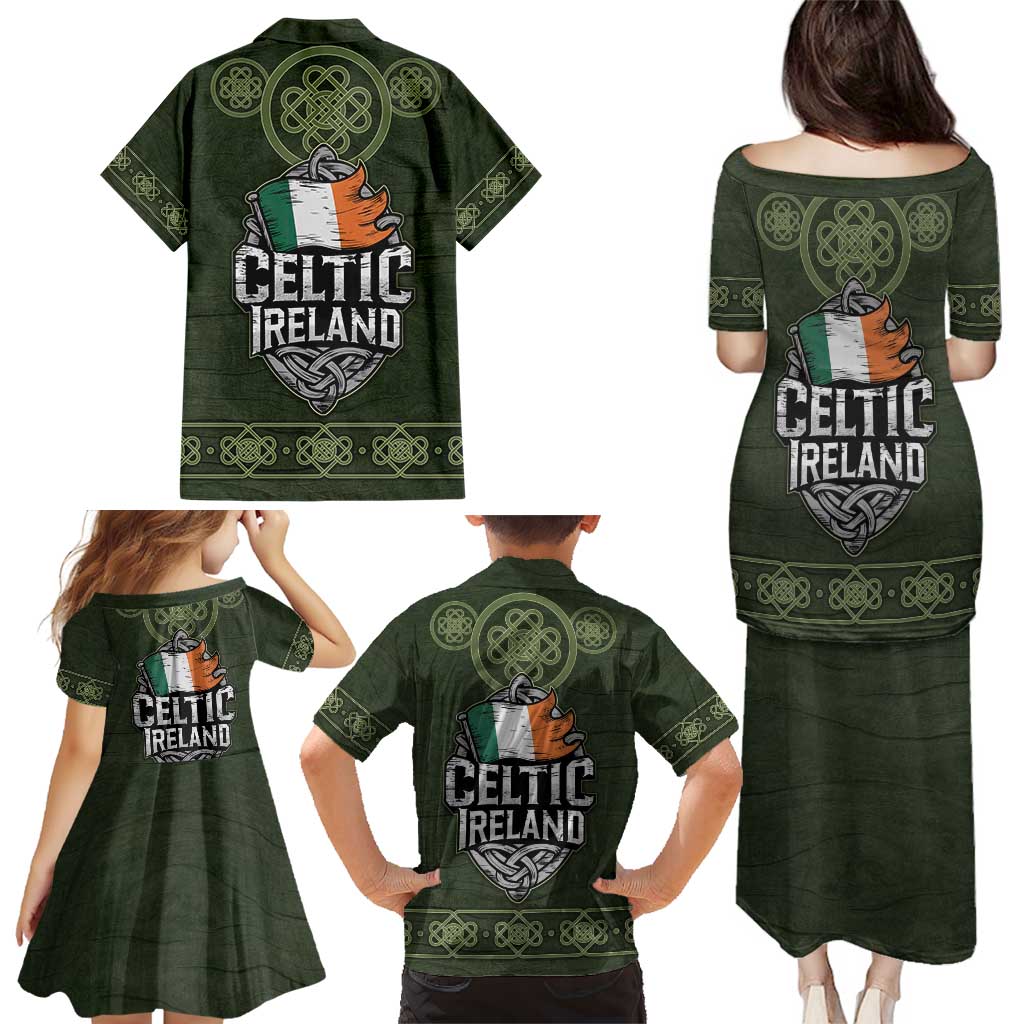 Celtic Ireland Family Matching Puletasi and Hawaiian Shirt with Irish Flag Castle and Knotwork Design