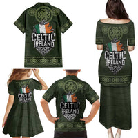 Celtic Ireland Family Matching Puletasi and Hawaiian Shirt with Irish Flag Castle and Knotwork Design