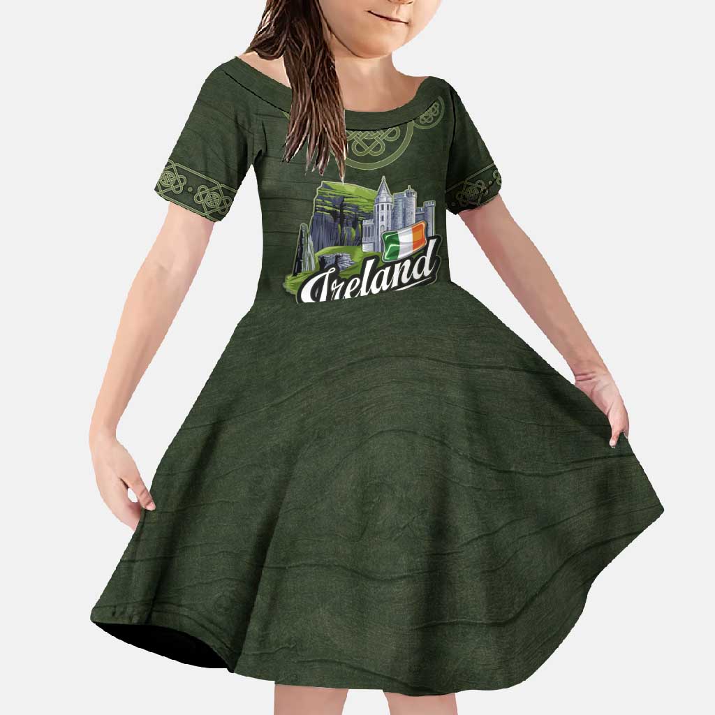 Celtic Ireland Family Matching Summer Maxi Dress and Hawaiian Shirt with Irish Flag Castle and Knotwork Design