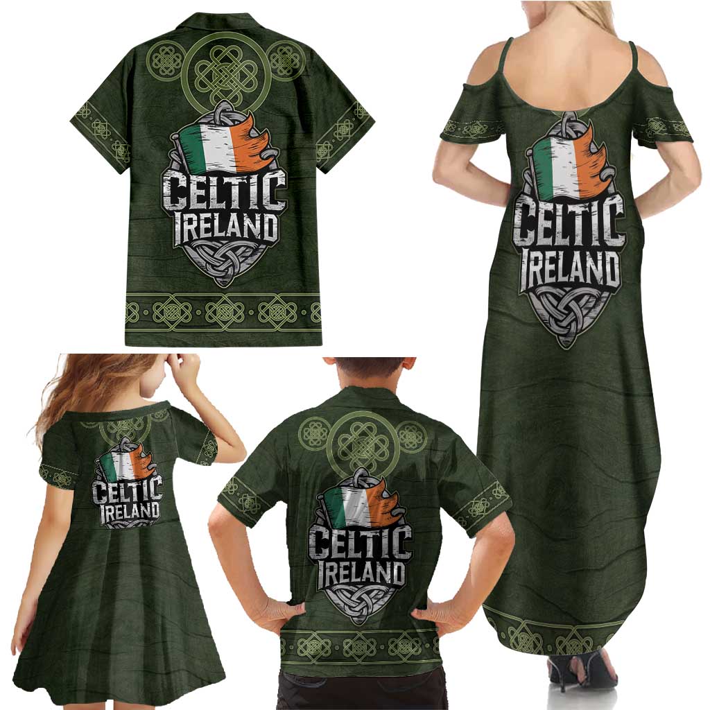 Celtic Ireland Family Matching Summer Maxi Dress and Hawaiian Shirt with Irish Flag Castle and Knotwork Design