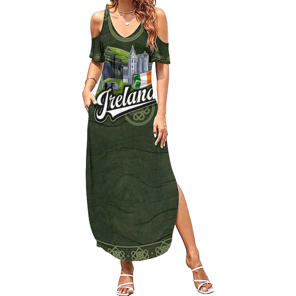 Celtic Ireland Family Matching Summer Maxi Dress and Hawaiian Shirt with Irish Flag Castle and Knotwork Design