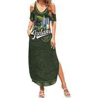 Celtic Ireland Family Matching Summer Maxi Dress and Hawaiian Shirt with Irish Flag Castle and Knotwork Design
