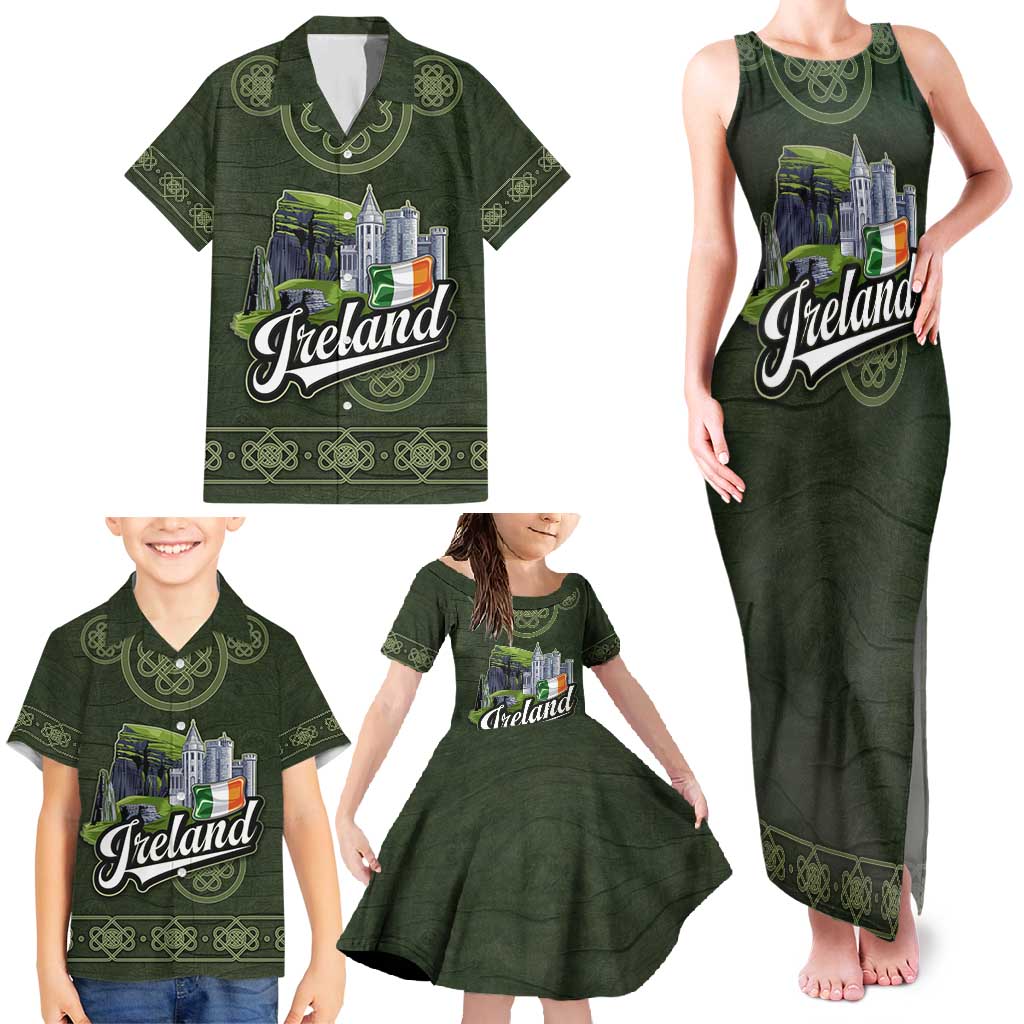 Celtic Ireland Family Matching Tank Maxi Dress and Hawaiian Shirt with Irish Flag Castle and Knotwork Design