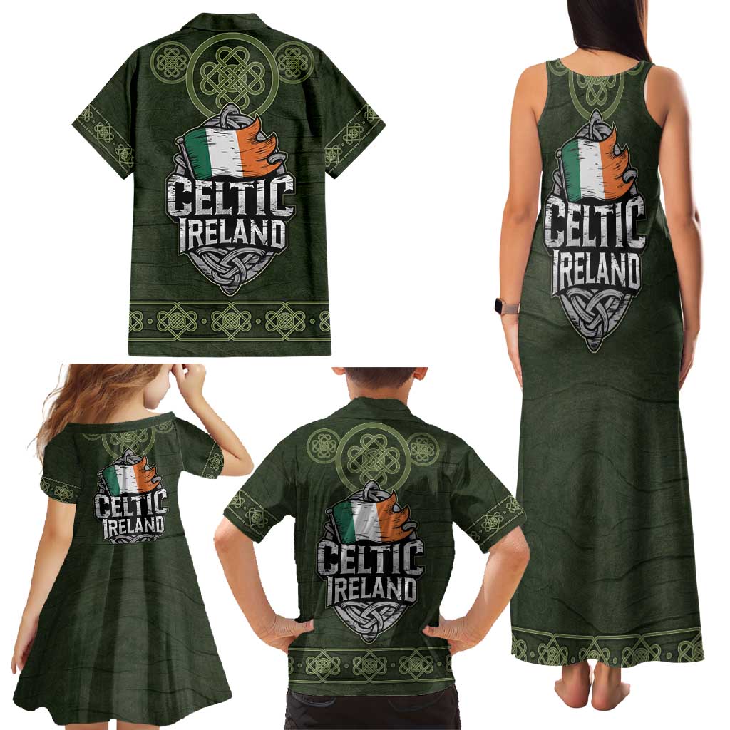 Celtic Ireland Family Matching Tank Maxi Dress and Hawaiian Shirt with Irish Flag Castle and Knotwork Design