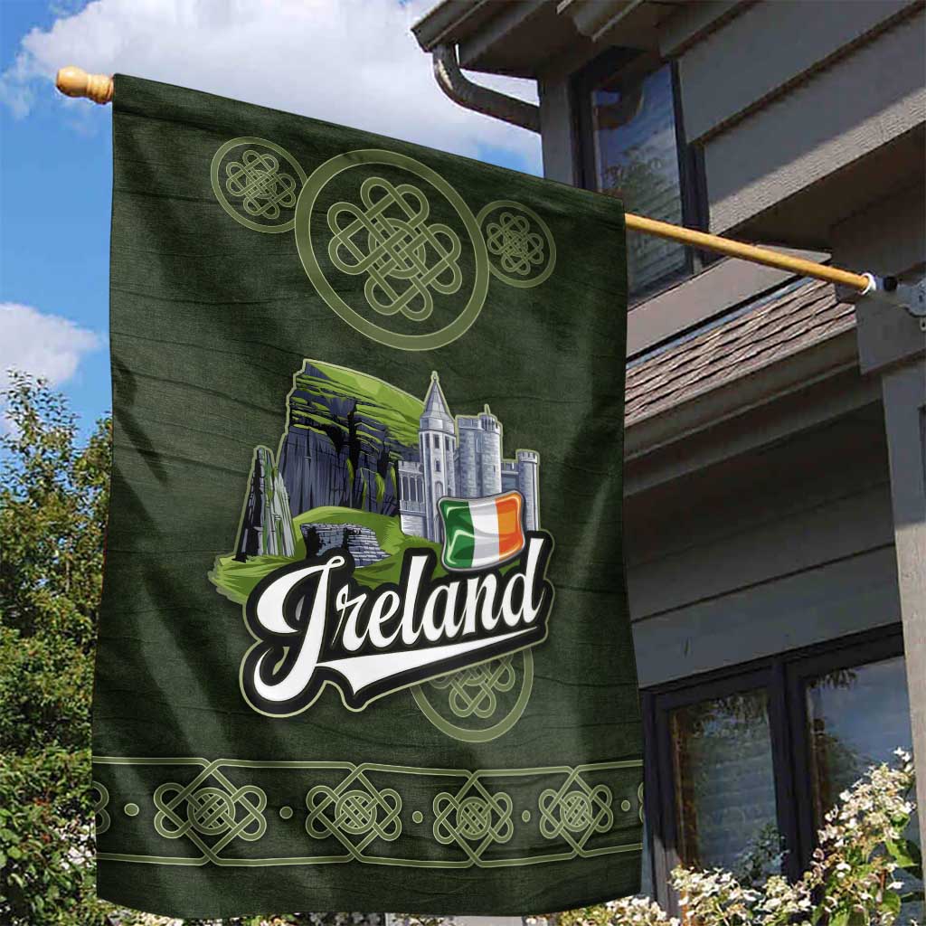 Celtic Ireland Garden Flag with Irish Flag Castle and Knotwork Design