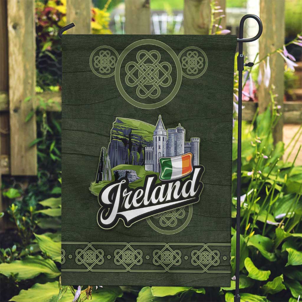Celtic Ireland Garden Flag with Irish Flag Castle and Knotwork Design