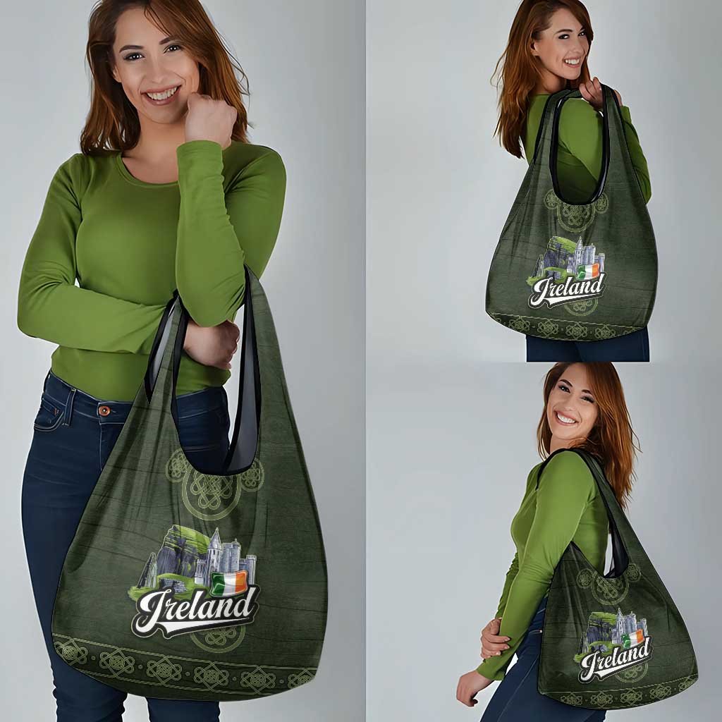 Celtic Ireland Grocery Bag with Irish Flag Castle and Knotwork Design