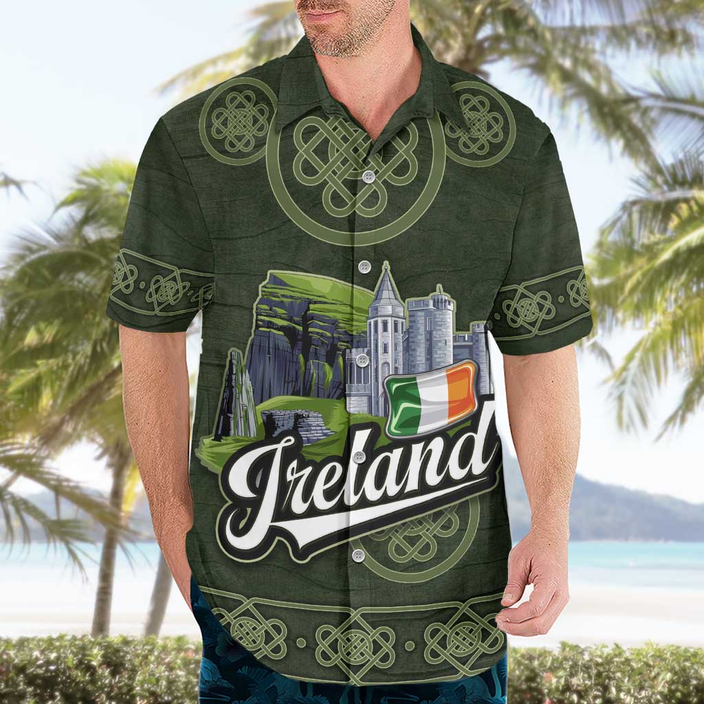 Celtic Ireland Hawaiian Shirt with Irish Flag Castle and Knotwork Design