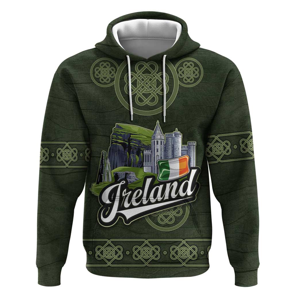 Celtic Ireland Hoodie with Irish Flag Castle and Knotwork Design
