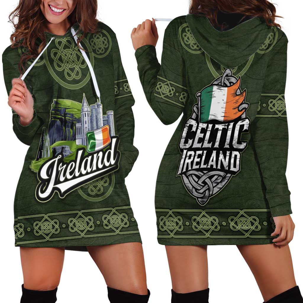Celtic Ireland Hoodie Dress with Irish Flag Castle and Knotwork Design