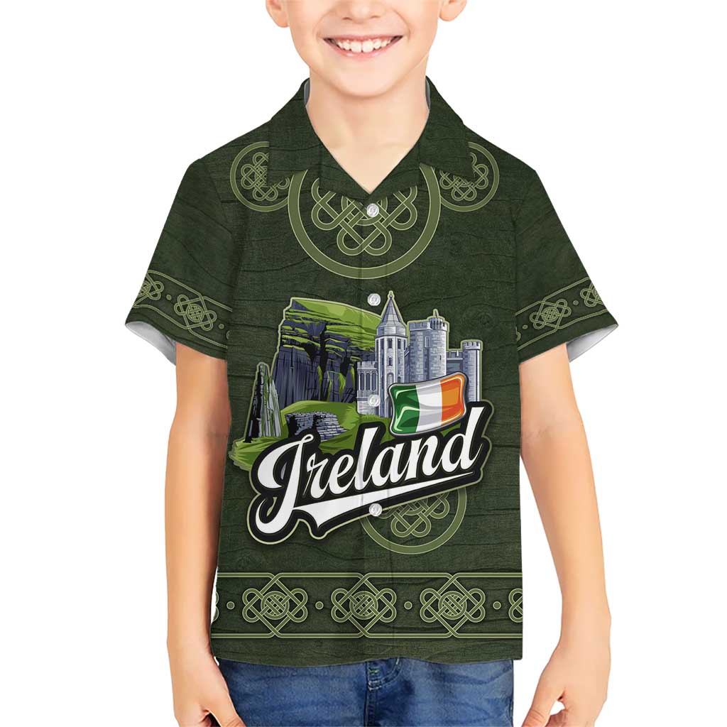 Celtic Ireland Kid Hawaiian Shirt with Irish Flag Castle and Knotwork Design
