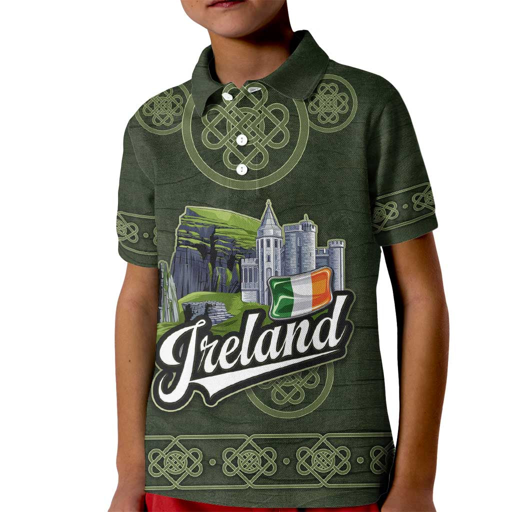 Celtic Ireland Kid Polo Shirt with Irish Flag Castle and Knotwork Design