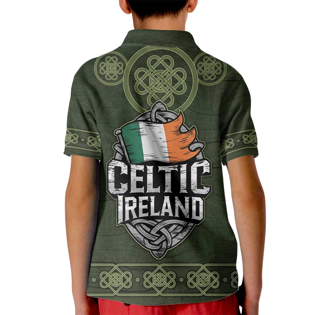 Celtic Ireland Kid Polo Shirt with Irish Flag Castle and Knotwork Design
