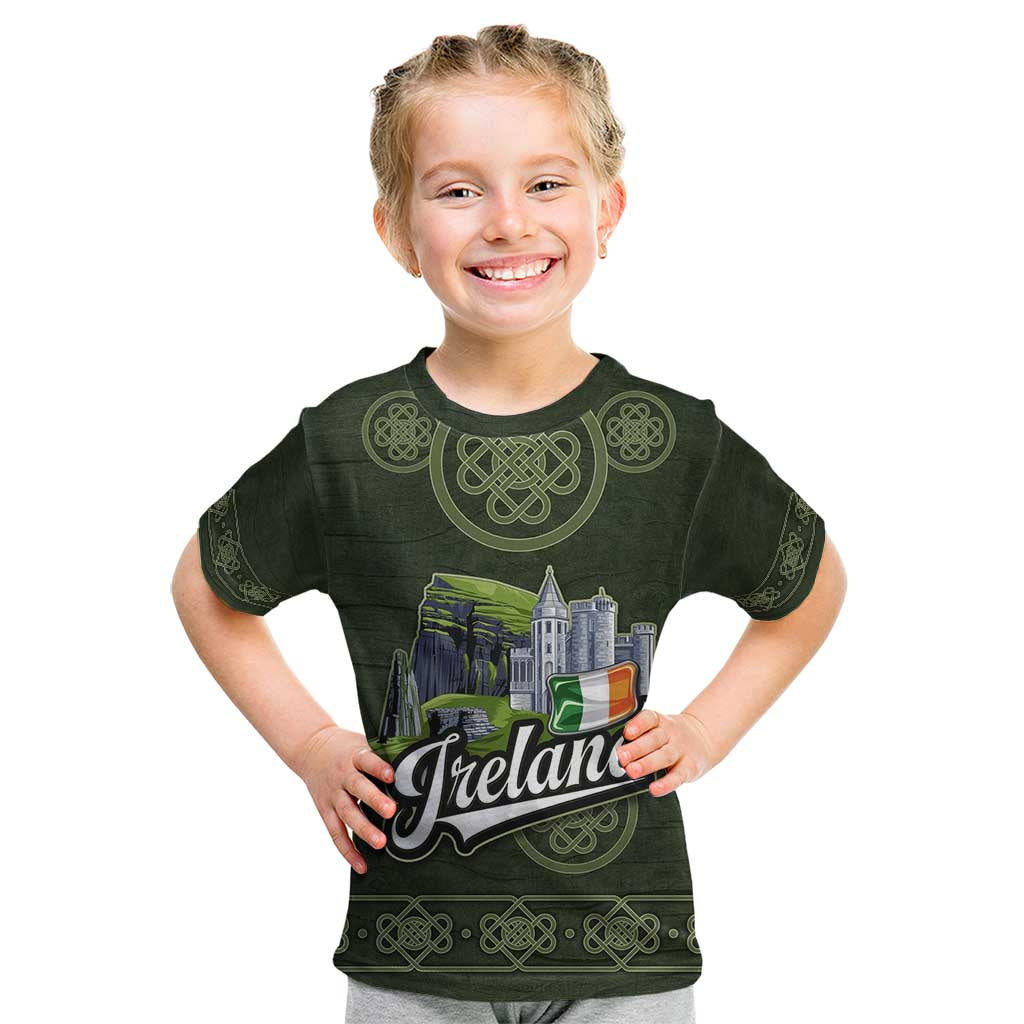 Celtic Ireland Kid T Shirt with Irish Flag Castle and Knotwork Design