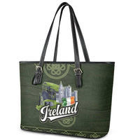 Celtic Ireland Leather Tote Bag with Irish Flag Castle and Knotwork Design