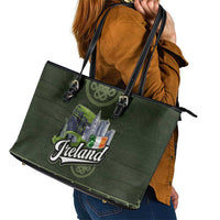 Celtic Ireland Leather Tote Bag with Irish Flag Castle and Knotwork Design