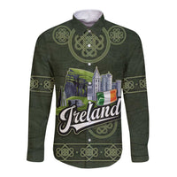 Celtic Ireland Long Sleeve Button Shirt with Irish Flag Castle and Knotwork Design